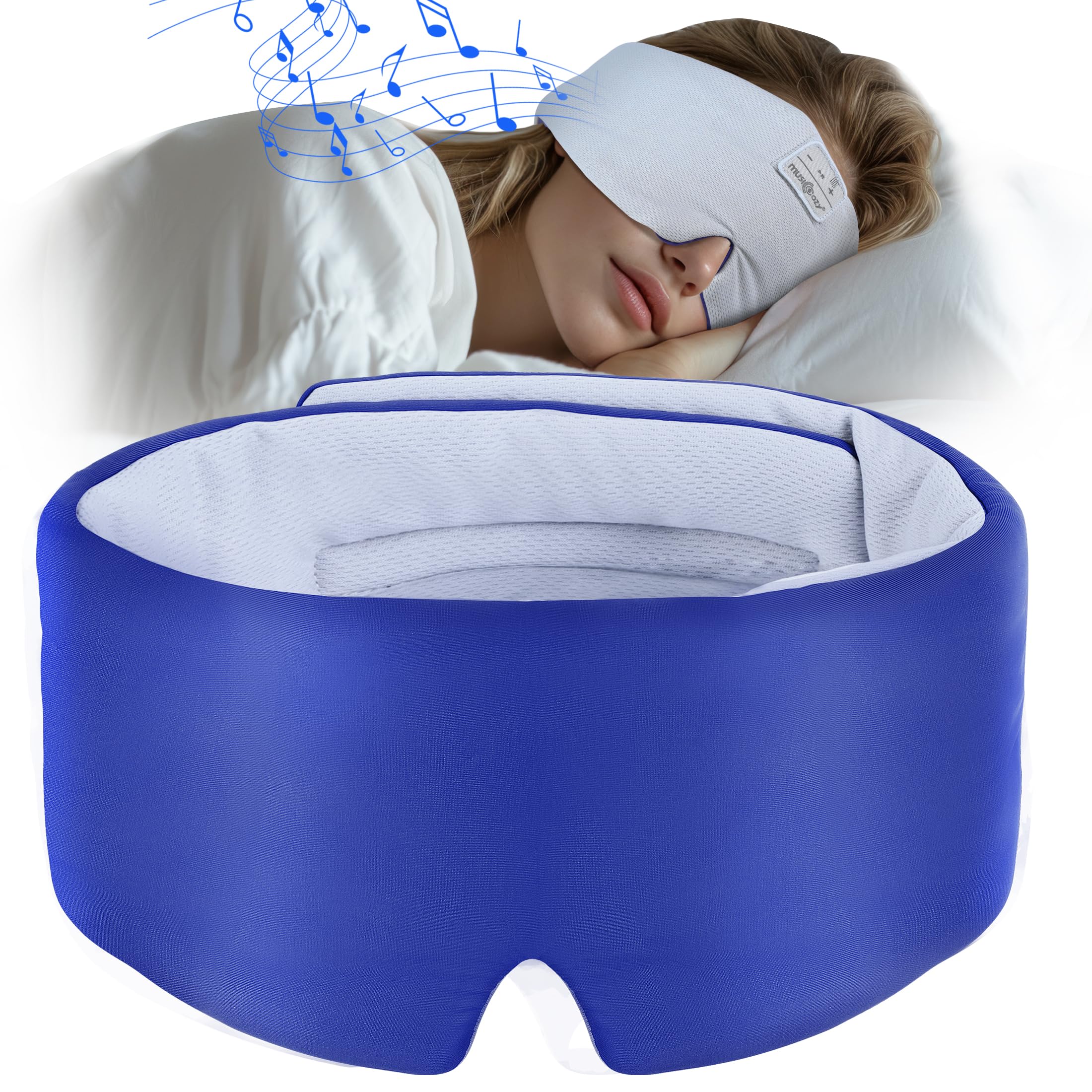 MUSICOZY Ice Silk Sleep Headphones with Bluetooth Mask Eye Mask for Sleeping in Total Darkness 5.4 Bluetooth Sleep Mask Sleep Headphones Soft Gifts for Men Women (Blue)