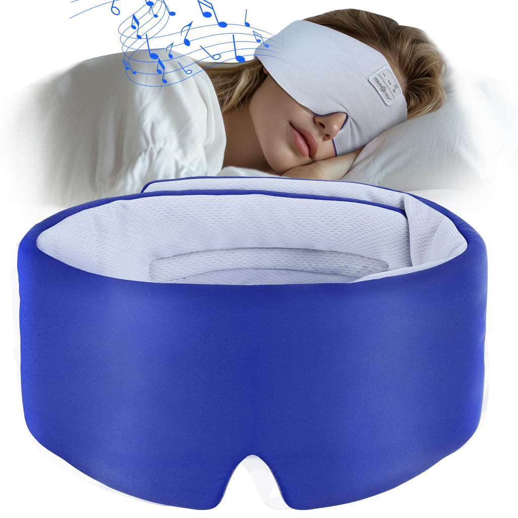 MUSICOZY Ice Silk Sleep Headphones with Bluetooth Mask Eye Mask for Sleeping in Total Darkness 5.4 Bluetooth Sleep Mask Sleep Headphones Soft Gifts for Men Women (Blue)